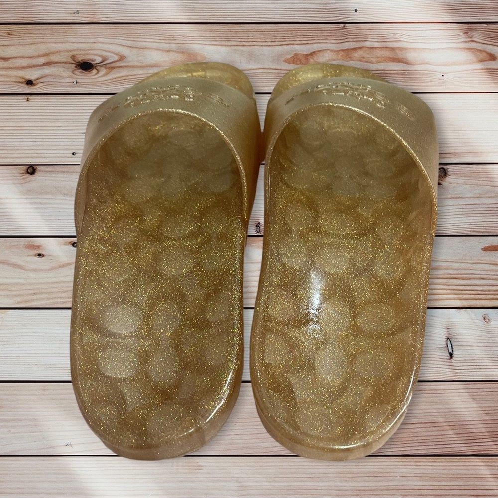 Coach Gold Plastic Slides Pool Shoes - Picture 2 of 5